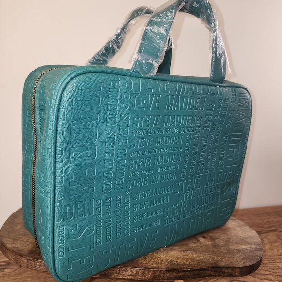 Steve Madden Teal Travel Cosmetic Bag With Clear Pockets & Zippers - Picture 6 of 7